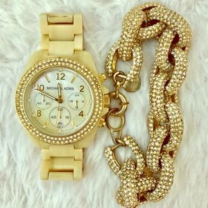 Tan Michael Kors Watch with Pave Outline